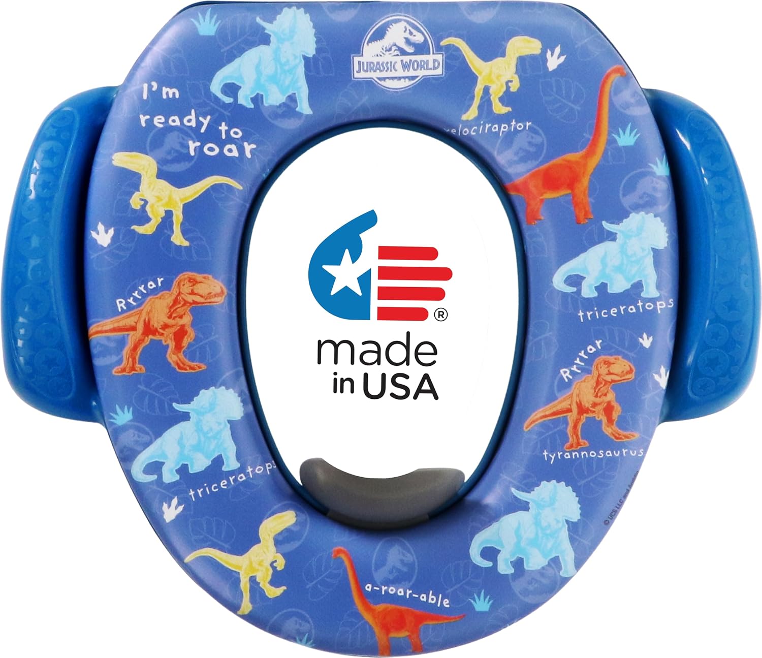 Ginsey Jurassic World Soft Potty Seat - Blue - Contemporary - Made in USA - Fits Most Toilets - Easy Grip Handles - BPA & Phthalate Free