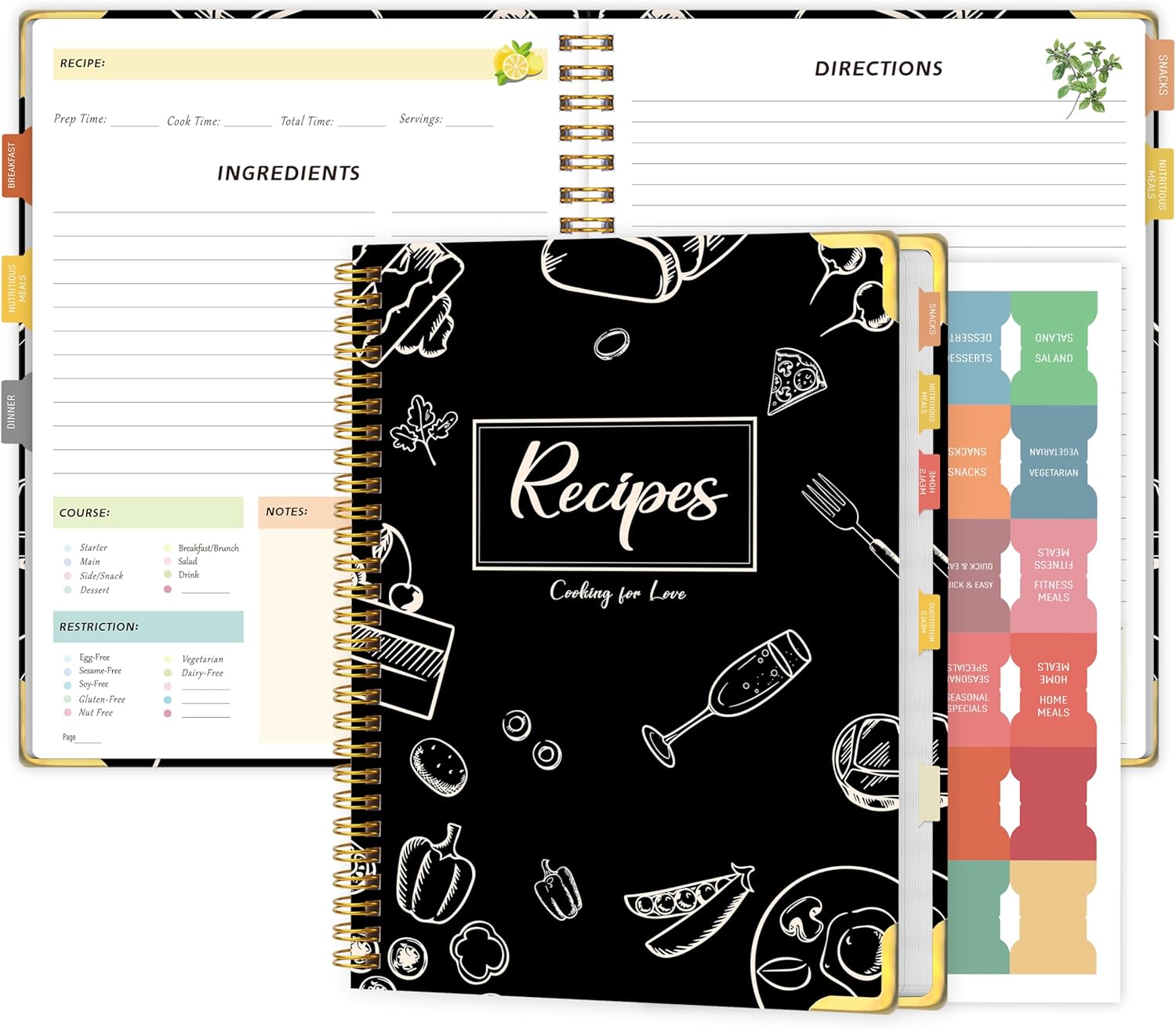 Recipe Book to Write in Your Own Recipes – Blank Recipe Book Cookbook, Hardcover Recipe Notebook Recipe Journal Hold 80 Recipes with Tab Sticker, Spiral-Bound Durable Kitchen Gift, 7.5"*10" - Black