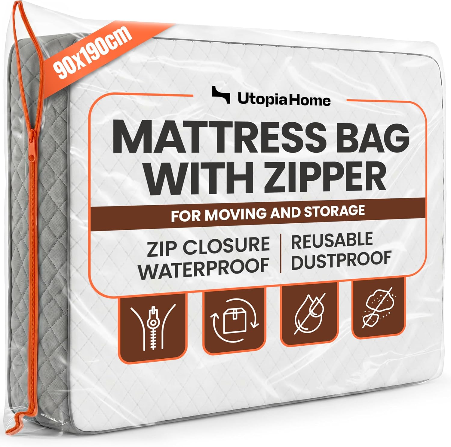 Utopia Home Mattress Cover for Moving and Storage, Single Mattress Bag, Heavy Duty 5 Mil Thick Plastic Mattress Protector, Reusable and Dustproof