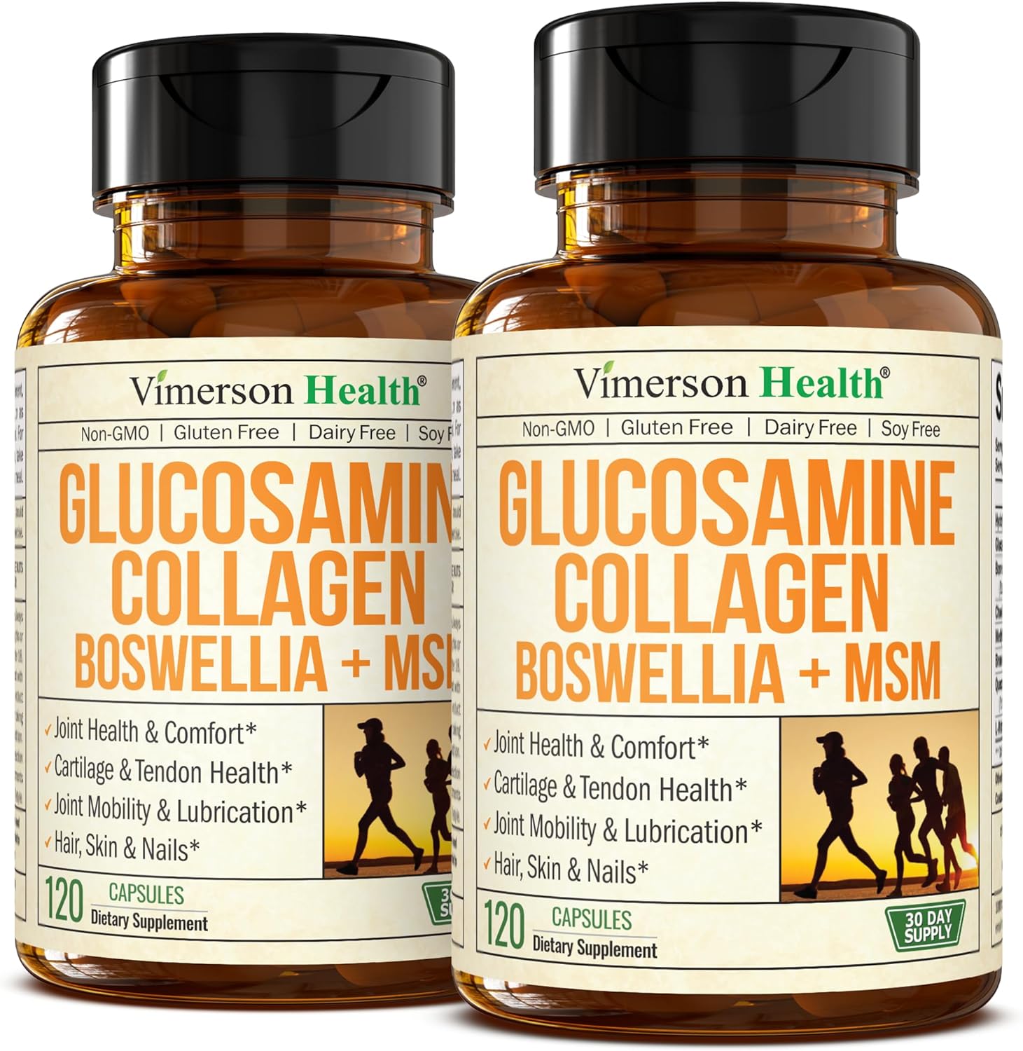 Glucosamine Chondroitin MSM with Hydrolyzed Collagen Peptides - Joint Support Supplement with Quercetin, Bromelain & Boswellia Extract - Collagen pills for Hair Skin Nails - HSA FSA Eligible 2 Pack