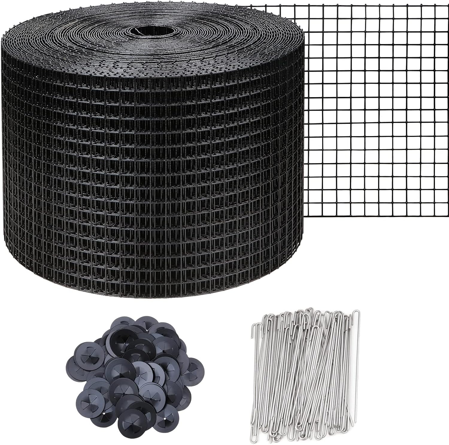 VELPAX 6in*100ft Solar Panel Bird Guard,Solar Panel roof Protection net 1.27cm Mesh PVC Black Vinyl Coated Galvanized net 70 Fastener ClipsUsed for Bird,Animal Control