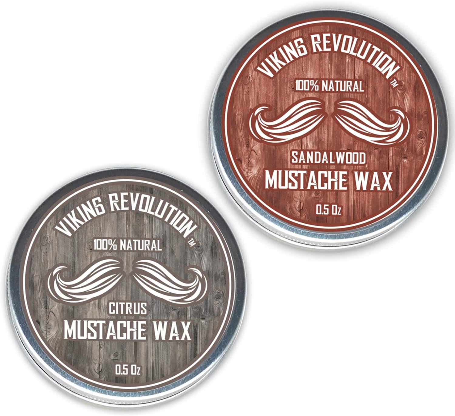 Viking Revolution Mustache Wax 2 Pack - Beard Wax & Moustache Wax for Men - Strong Hold Helps Train Tame & Style - Mustache Wax Men (Citrus & Sandalwood, 2 pack)