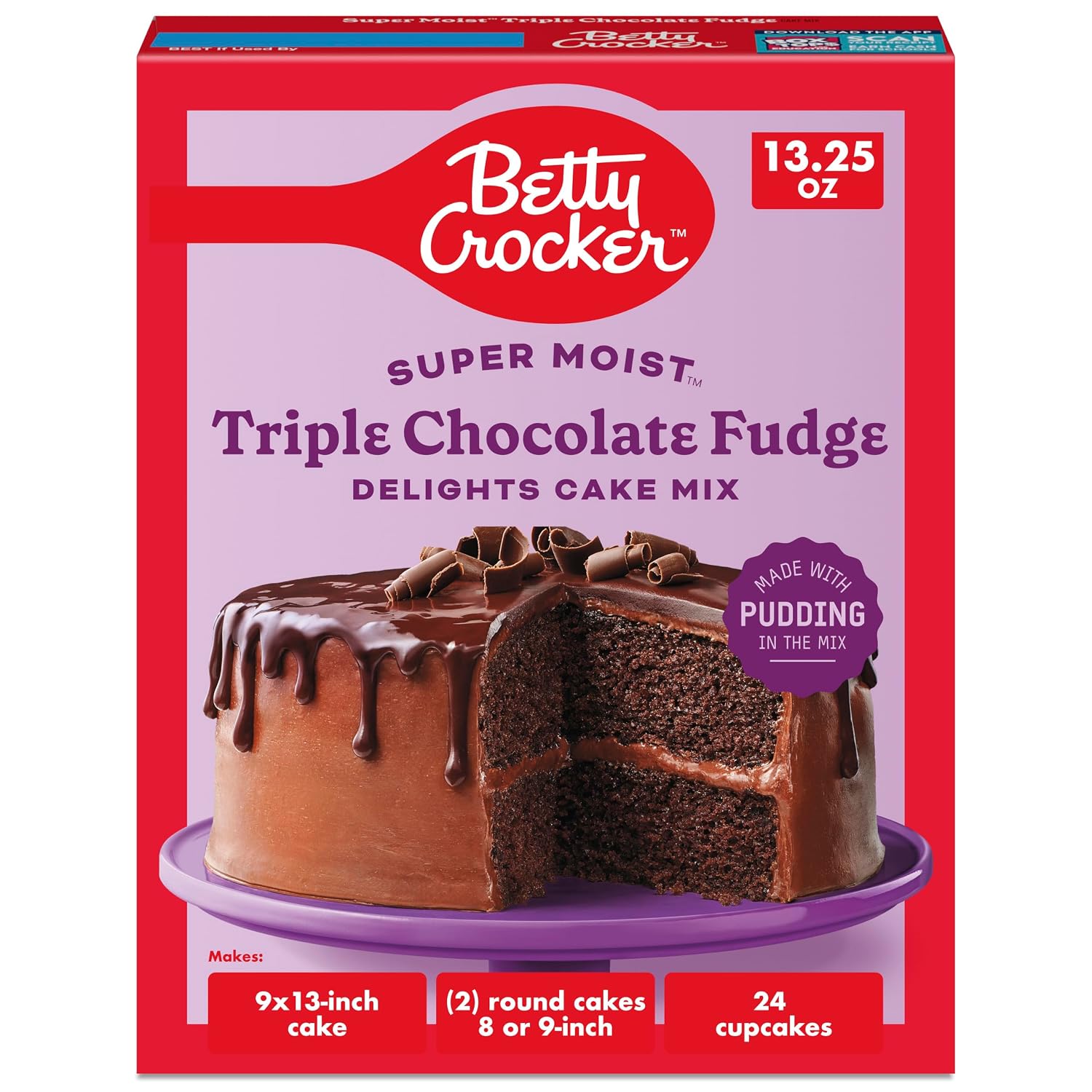 Betty Crocker Delights Triple Chocolate Fudge Cake Mix, 13.25 oz