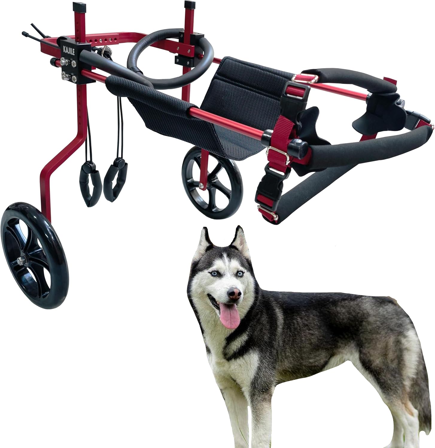 KAJILE Adjustable Dog Wheelchair,Pet Cart,Handicap Dog Weak Hind Legs Rehabilitation Training,Soft Harness,Easy Assemble,red,XL-3