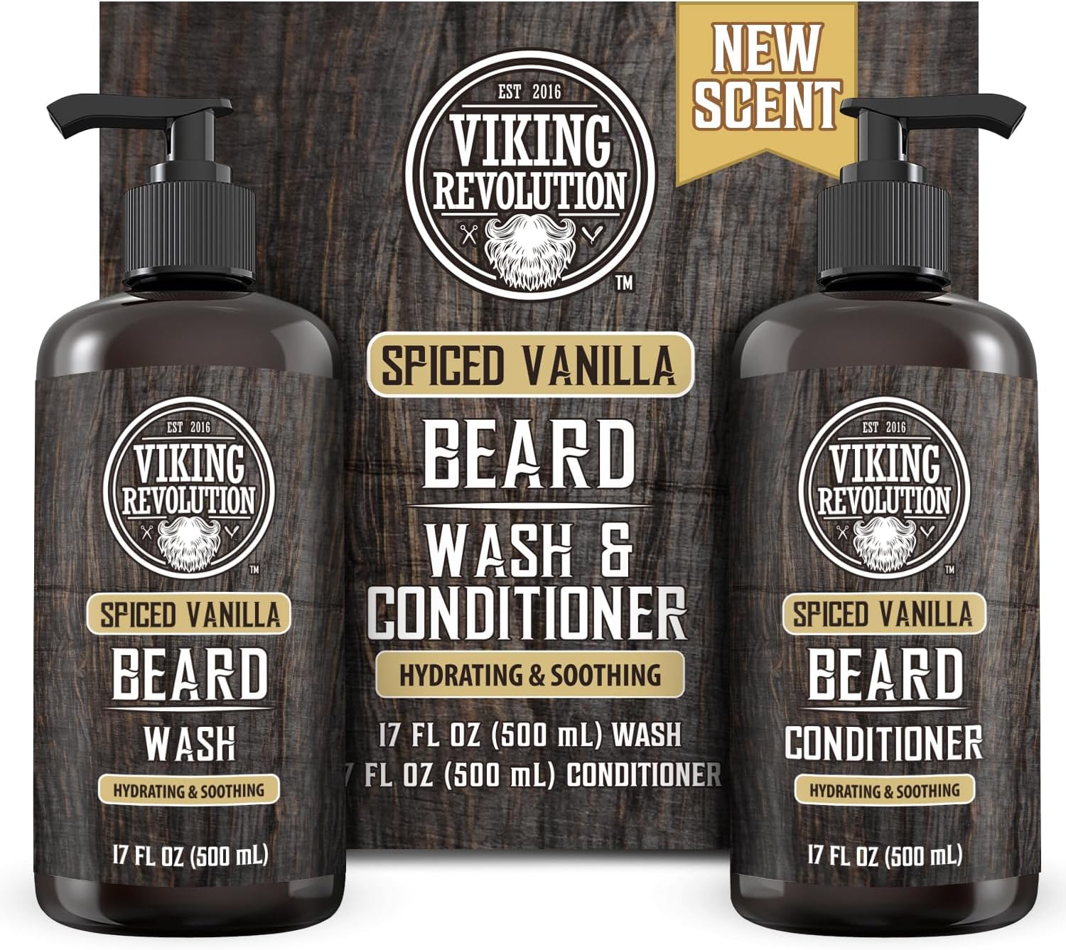 Viking Revolution - Beard Shampoo And Conditioner - Natural Beard Wash & Beard Conditioner With Argan & Jojoba Oils - Softens & Strengthens - Gifts For Men - Spiced Vanilla - 2 x 500 ml