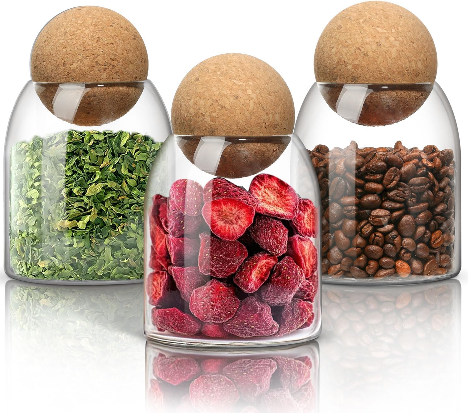 ComSaf Glass Storage Container with Ball Cork, 16 OZ Small Glass Jar with Cork Lids, 3 Pack Candy Jar, Tip Jars, Decorative jars, Cute Jars for Coffee, Sugar, Salt, Apothecary Cotton Swab Qtip Holder