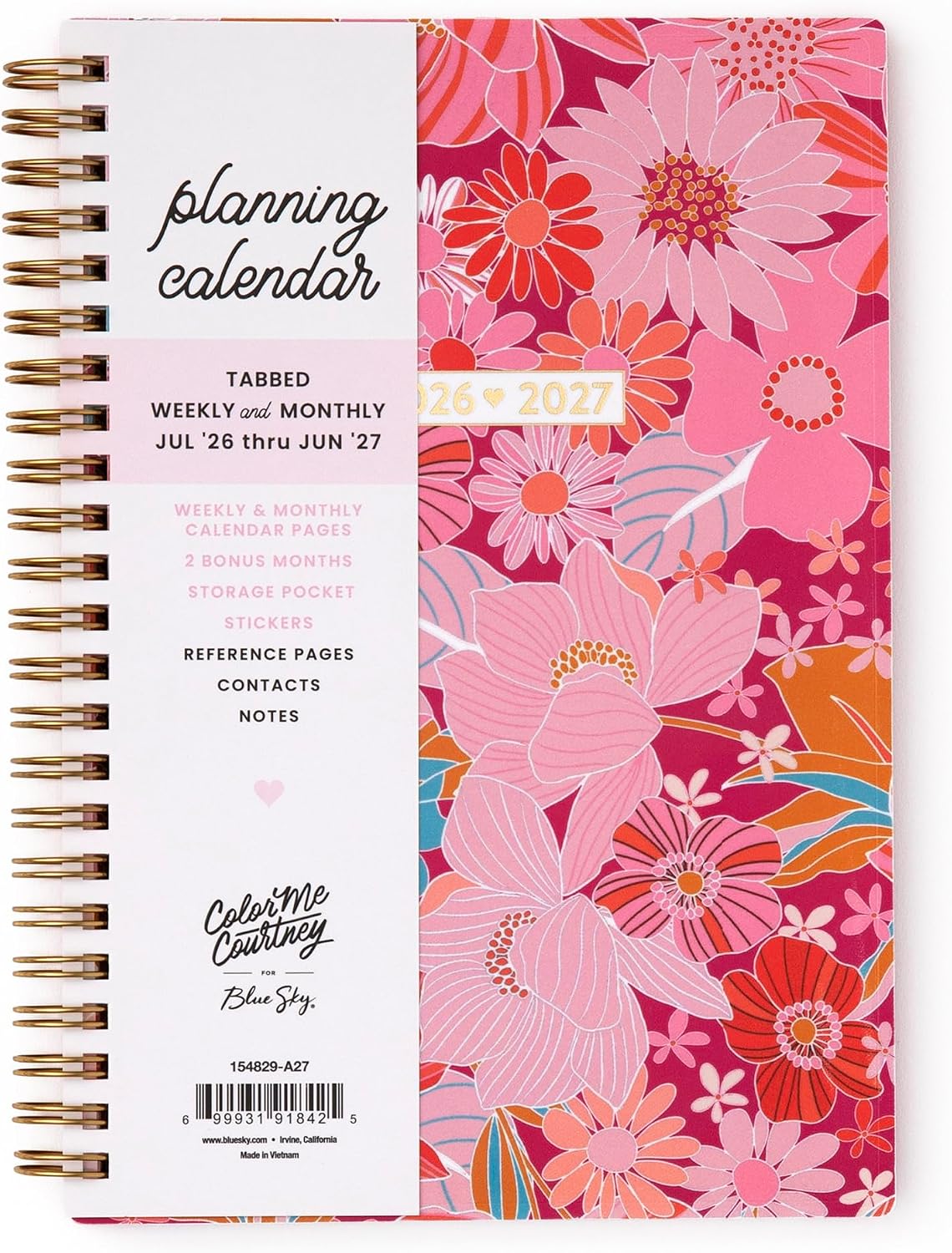 Blue Sky 2026-2027 Weekly & Monthly Academic Planner, 5"x8", Bloom Pink