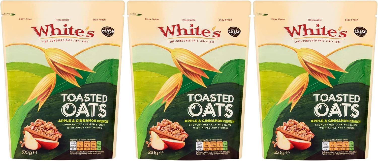 Whites Toasted Oats - 500g, 3 Pack - Apple & Cinnamon
