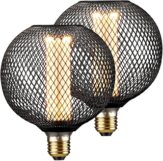 2 Pcs Edison LED Decorative Light Bulb Round Black Metal Cage Light Bulbs Vintage Edison Decorative Bulb Nostalgic Light Bulb Dimmable Warm Soft for Home Kitchen Restaurant Cafe, 3.5w, E26 Base