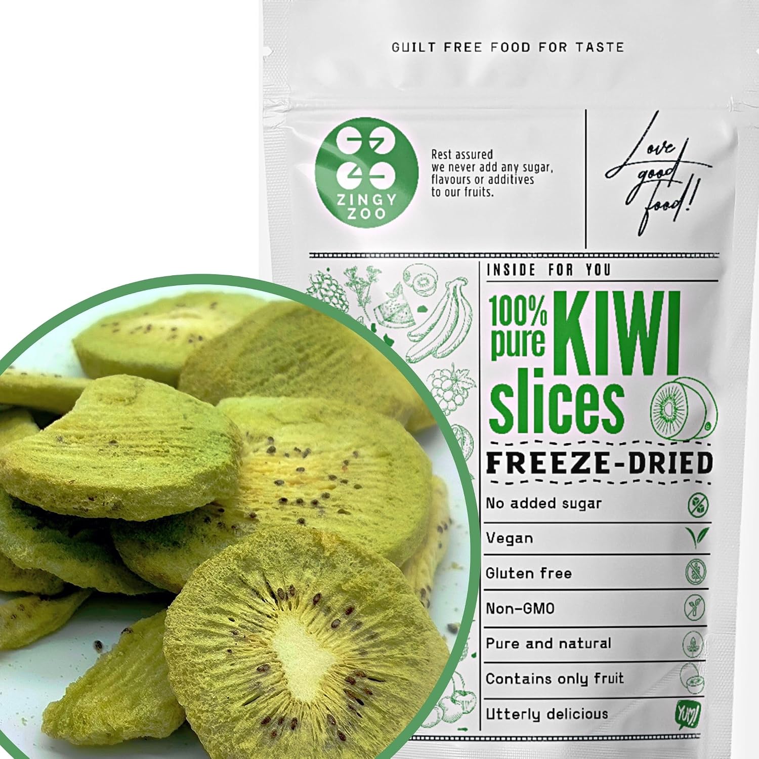Pure Freeze Dried Fruit Slices | 100% Kiwi Fruit | Freeze Dried Sweets Dried Fruits No Additives Natural Gluten Free | Tropical Fruit Dried Kiwi Vegan Sweet Snacks | ZingyZoo