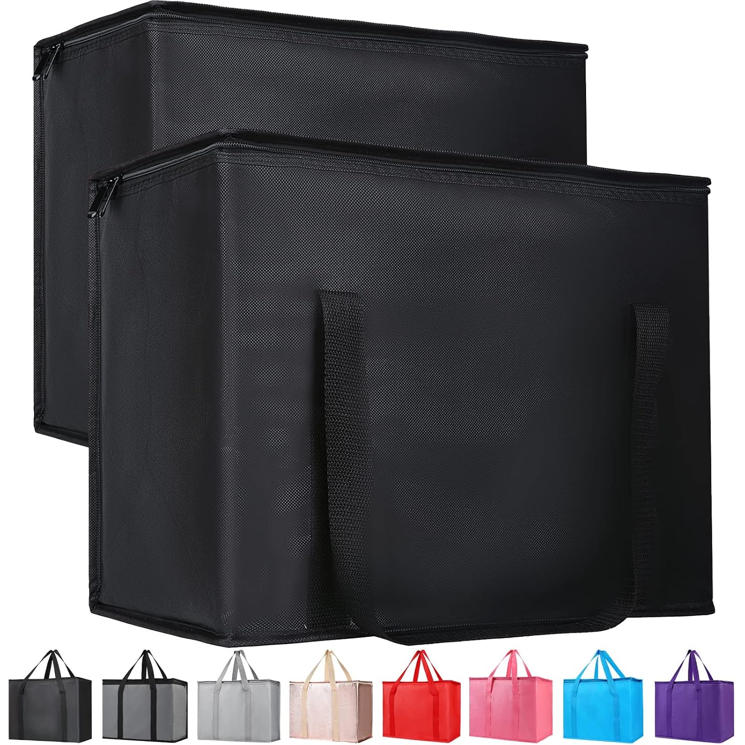 Bodaon 2-Pack Insulated Reusable Grocery Bag with Zippered Top, X-Large Frozen Foods Cold, Cooler Shopping Accessories, Insullated Bags, Black
