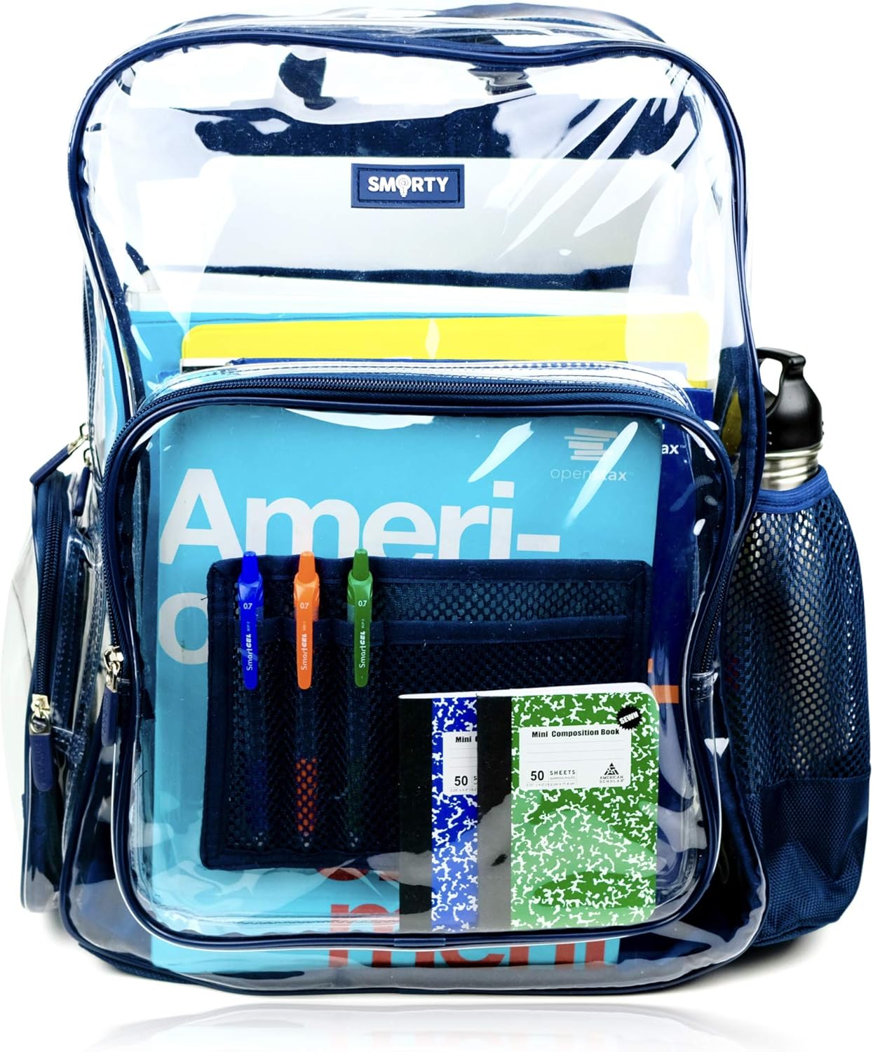 SMARTY Large Heavy Duty Clear Backpack V6 Durable Transparent See Through Bag (Blue)