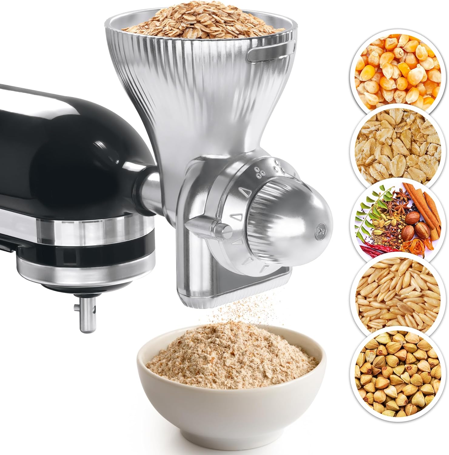 GLINK All Metal Grain Mill Attachment for KitchenAid Stand Mixer,12 Levels Flour Grinder Accessories, Grain Mill Attachment Fit for Grinding Wheat, Corn, Oats, Buckwheat, Millet and Other Cereals