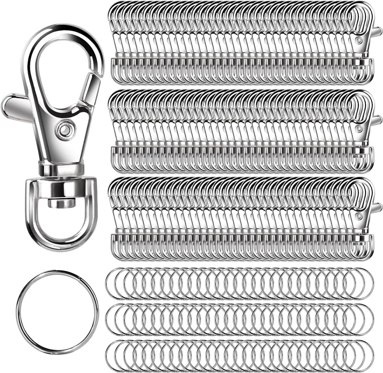 LEOBRO 240PCS Metal Swivel Snap Hooks and Key Rings, 120PCS Small Lobster Claw Keychains Clasps and 120PCS Key Chain Ring for Keychain Clip, Lanyard, Key, Jewelry Making, Art Crafts, Silver