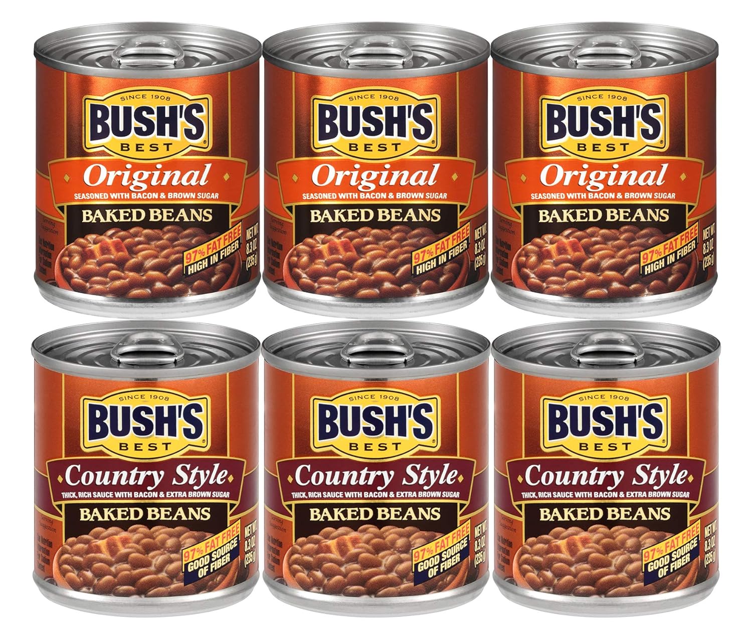 Bush's Best 3 Original Baked Beans, 3 Country Style Baked Beans, 8.3 Oz Variety Pack, 1 CT