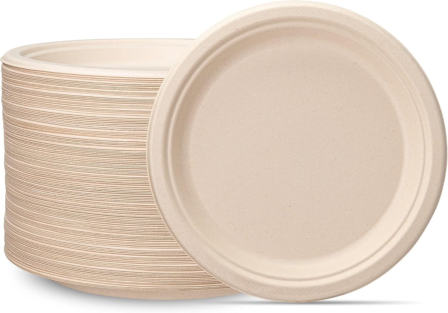 Comfy Package [9 Inch - 125 Pack Paper Plates, 100% Compostable Plates Heavy-Duty - Kraft Biodegradable Plates, Disposable Sugarcane Paper Plates - Brown Unbleached
