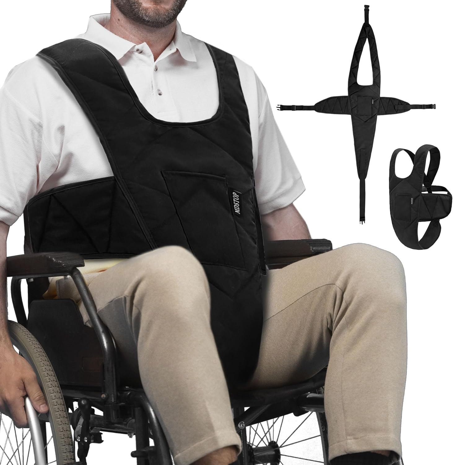 MDSTOP Wheelchair Safety Belt, Anti-Slip Wheelchair Seatbelt, Wheelchair Harness with Adjustable Secure Buckle, Medical Restraints Straps for Seniors Elderly, Patients, Disable (Black1)