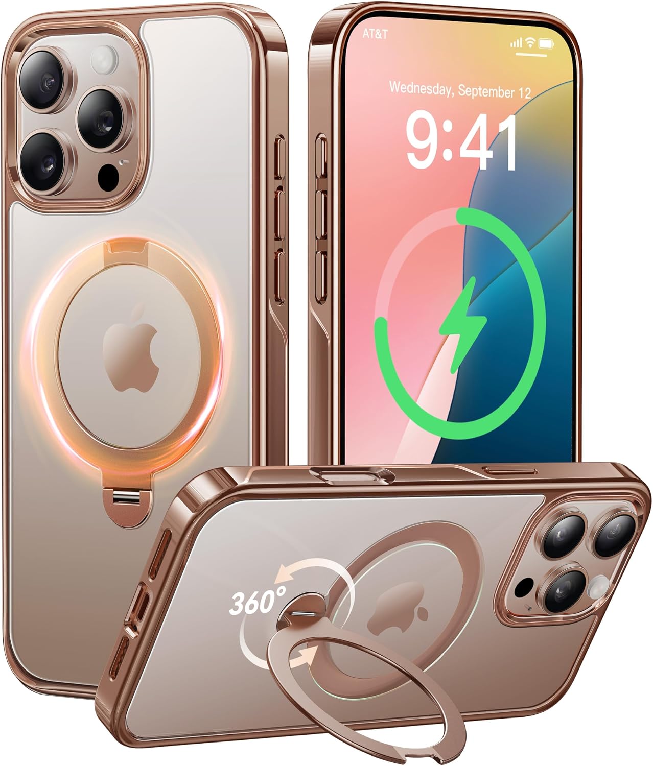 CASEKOO Desert Titanium for iPhone 16 Pro Max Case with 360° Spin Magnetic Stand [Compatible with Magsafe][16FT Military Protection] Slim for iPhone 16 ProMax Case Ring Kickstand 6.9'', Rose Gold