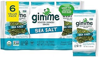 Gimme Seaweed - Sea Salt - 6 Count - Organic Roasted Seaweed Sheets - Keto, Vegan, Gluten Free - Great Source of Iodine & Omega 3’s - Healthy On-The-Go Snack for Kids & Adults