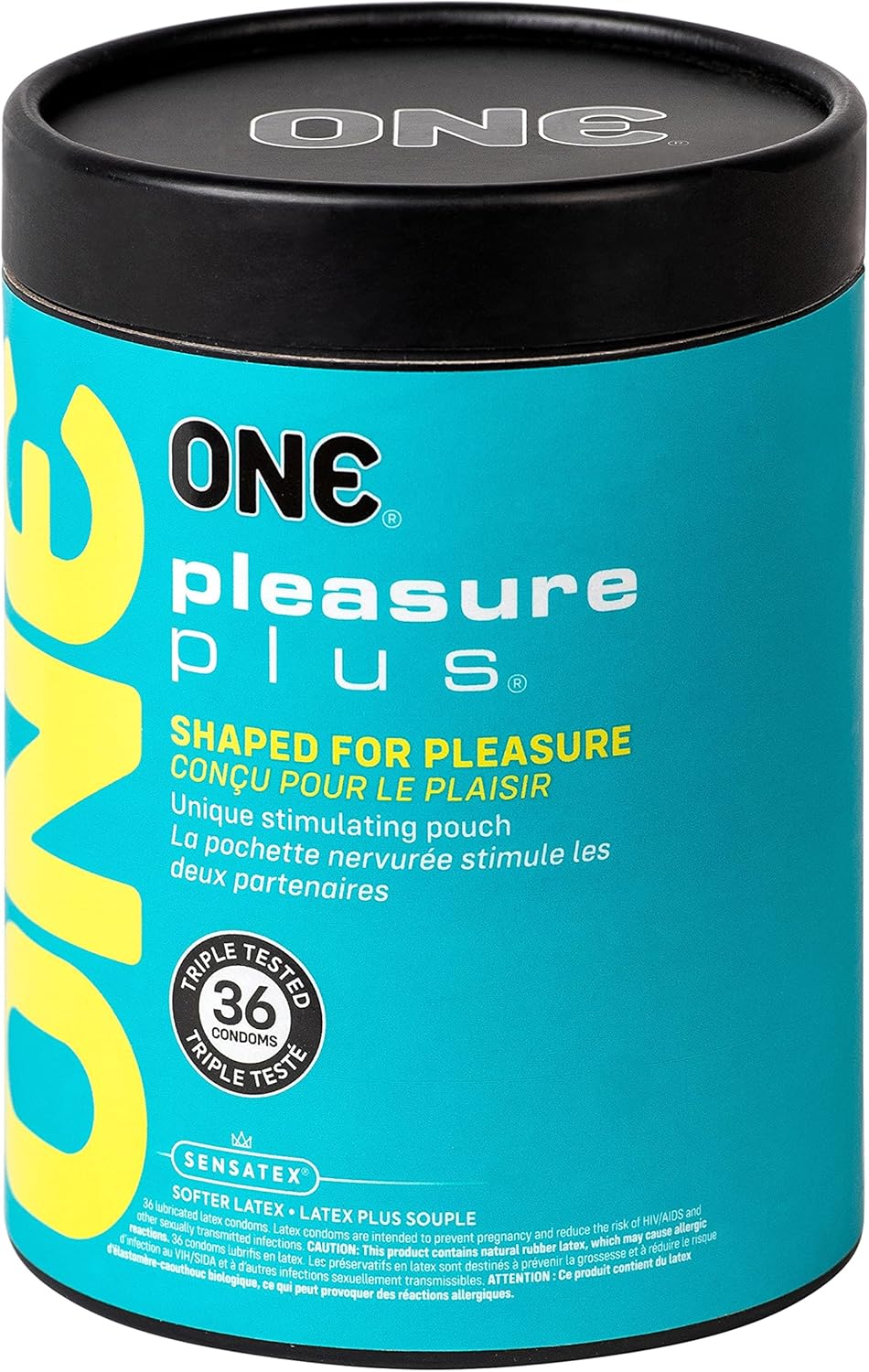 ONE Pleasure Plus Condoms | Dual Stimulation | Ultra Thin Latex Condoms | Extra Lubricated | Triple Tested | Nontoxic, Vegan, Non-GMO | 12 Pack