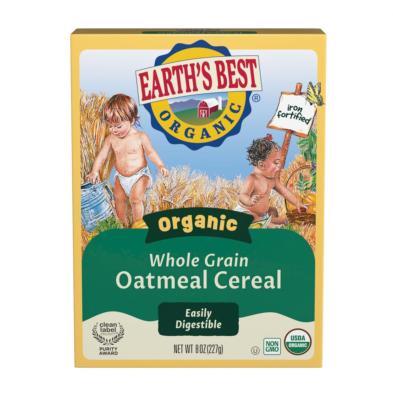 Earth's Best Organic Baby Food, Organic Whole Grain Oatmeal Baby Cereal, Infant Cereal for 4+ Months, Clean Label Project Purity Awarded, Non-GMO, Iron Fortified, Easily Digestible, 8 oz (Pack of 12)