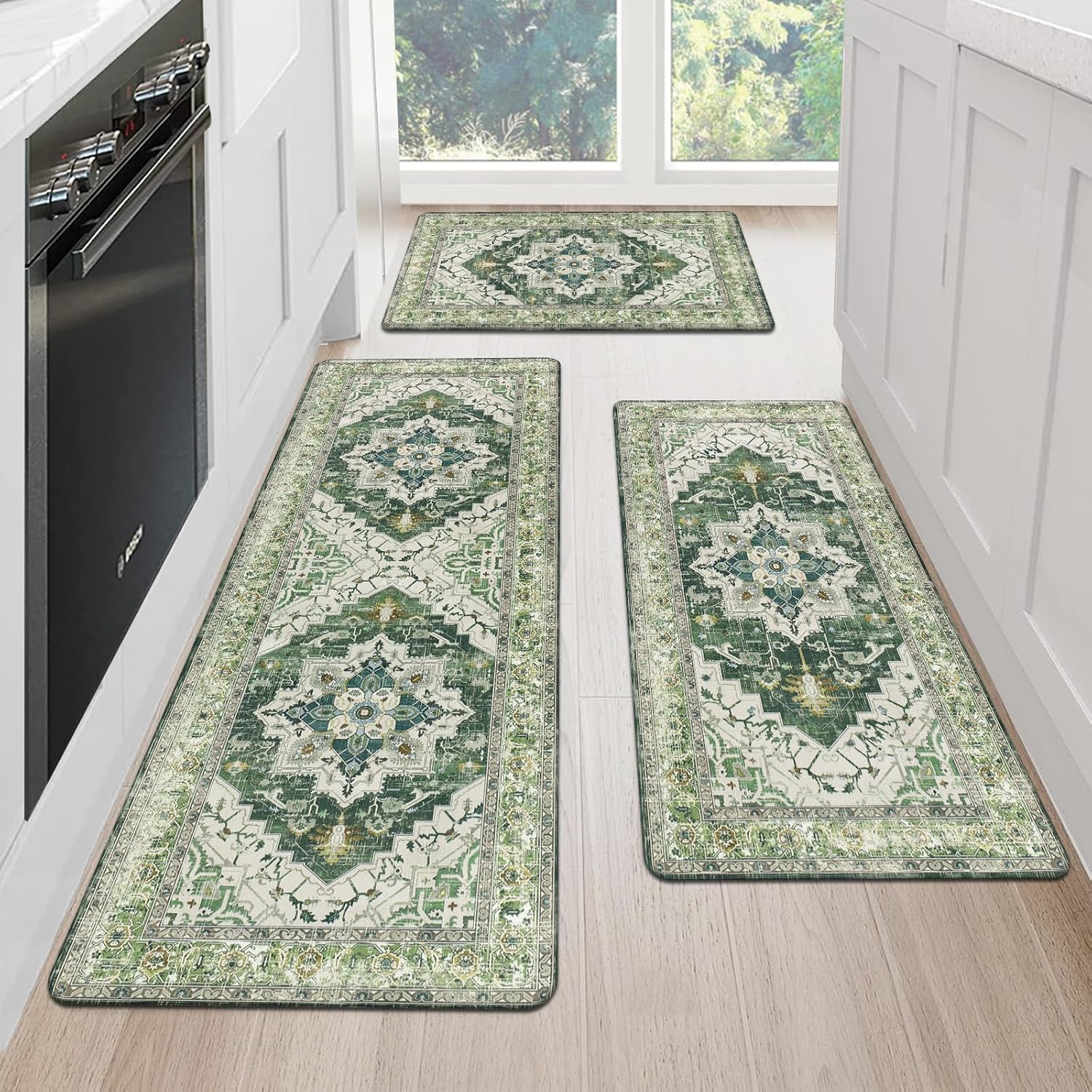Cushioned Kitchen Rug Sets 3 Piece Anti Fatigue Mats for Floor Non Slip Waterproof Comfort Standing Mat Runner for Home Office, Sink, Laundry