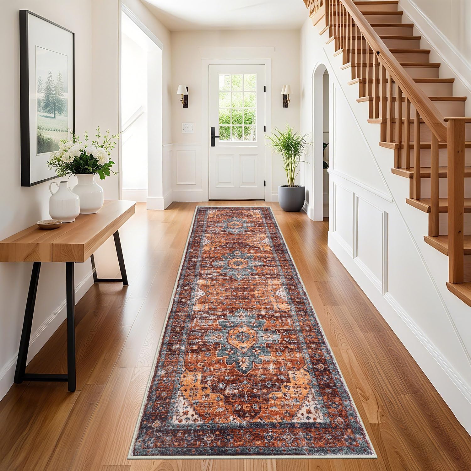 SHACOS Long Hallway Runner Rug Non Slip 60x240 cm Hallway Hall Runners Washable Narrow Rugs Boho Carpet Runners for Kitchen Entryway Laundry, Red