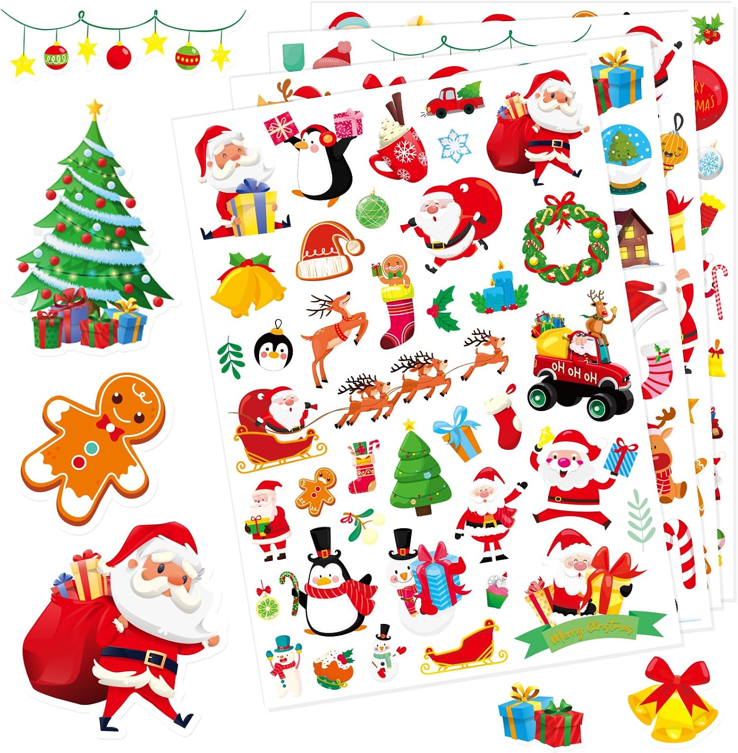 FindFunFine Merry Christmas Stickers 710+ Winter Christmas Santa Adhesive Stickers for Boys Girls New Year Eve Envelopes Water Bottle Crafts Scrapbook Sticker Decor Party Goodie Gifts Bags Decor