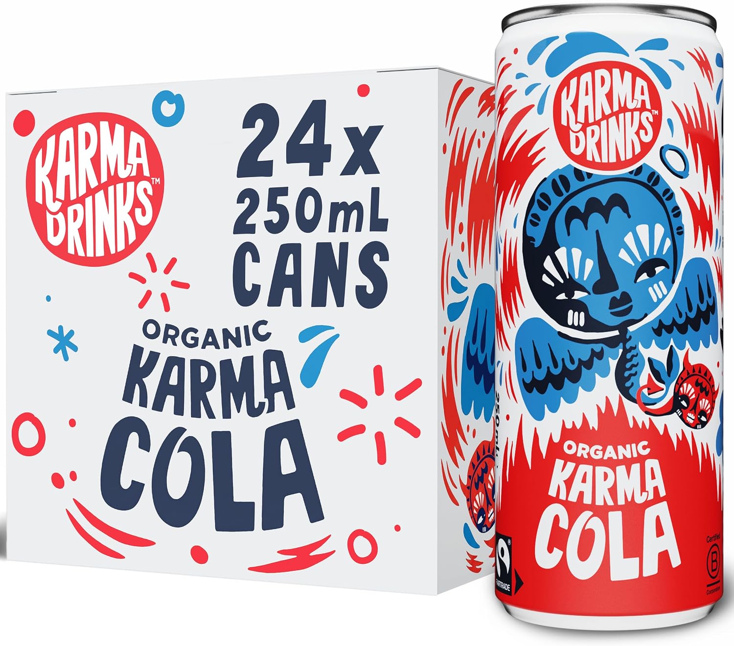 Karma Drinks Karma Cola - 24 x 250ml Cans - Natural Fizzy Soft Drinks, Fairtrade, Organic & Vegan