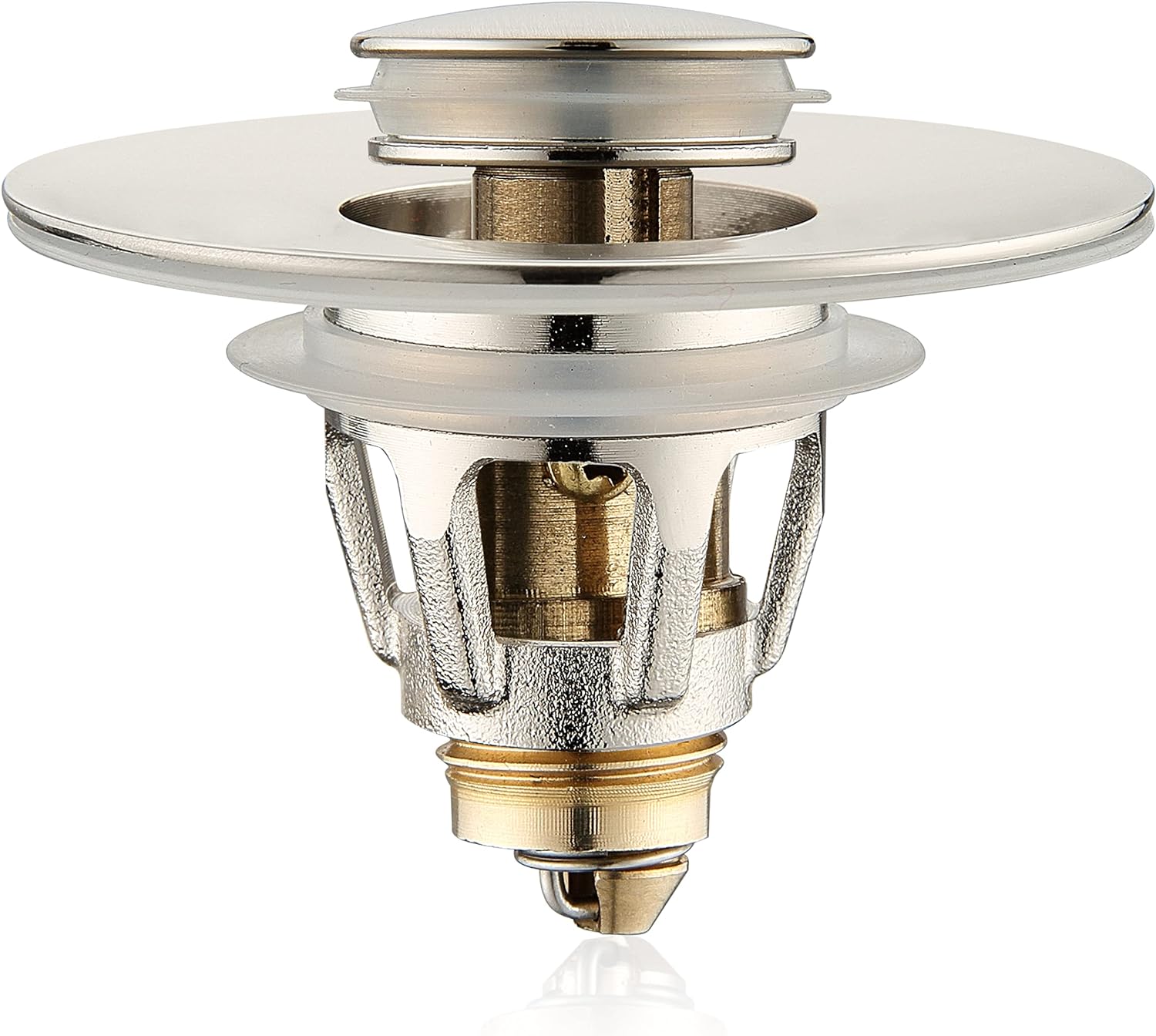 Universal Bathroom Sink Stopper - Bounce Wash Basin Drain Filter, Brushed Nickel Pop Up Drain Stopper, Bullet Core Push Type Sink Stopper, Sink Drain Plug with Anti-Clogging Strainer, for 1.1-1.5 inch