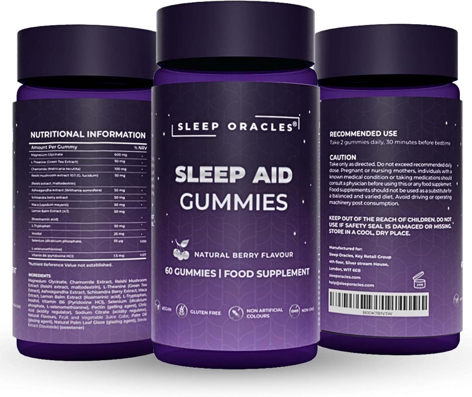Sleep Oracles Magnesium Glycinate Sleep Aid Gummies | with Ashwagandha, Lemon Balm & L-Theanine for Deep Sleep & Relaxation | Vegan, Sugar Free, Gluten Free, Natural Berry Flavor | 60 Gummies