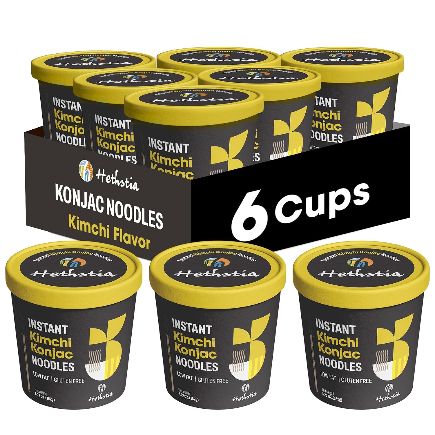 Hethstia Konjac Noodles Kimchi Soup– 6-Pack Shirataki Angel Hair Pasta, Low Carb Instant Asian Konjac Ramen Kimchi Broth, Low GI, Gluten-Free, Low Fat, Low Calorie, Healthy & Holiday Food Gift