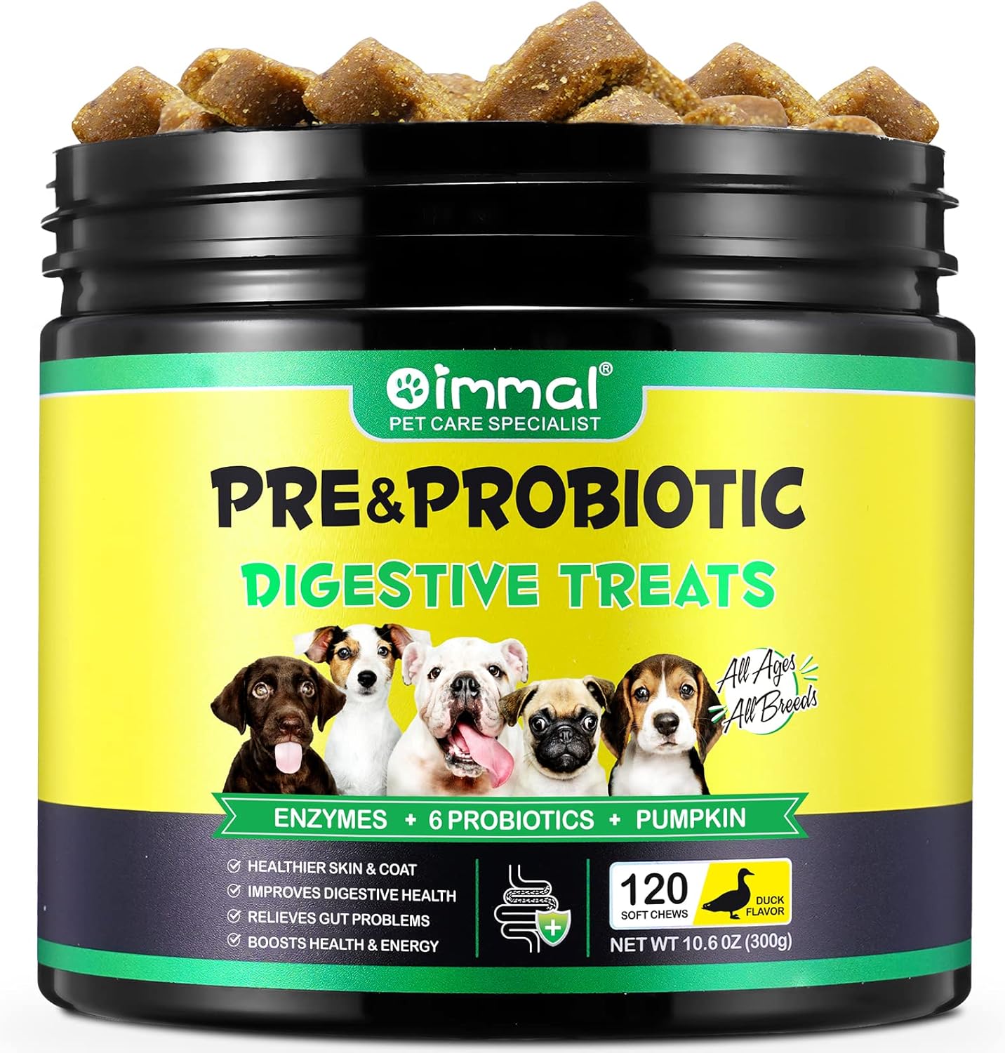 Probiotics for Dogs, Dog Probiotics for Dogs Digestive Enzymes, Gut Health, Itchy Skin, Allergies, Yeast Balance, Immune System and Overall Health Supports, 120 chews/300g