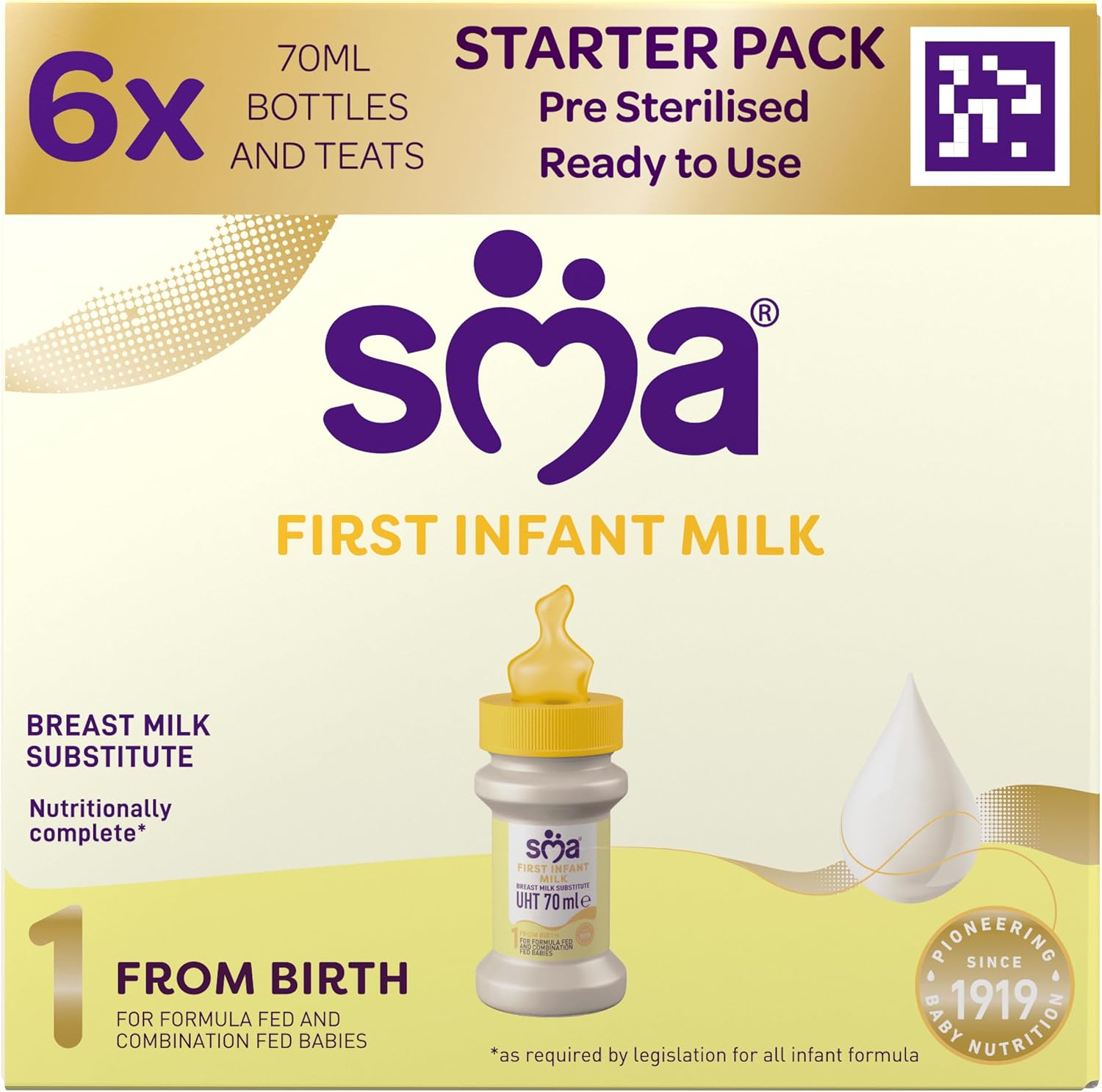 SMA PRO First Infant Baby Milk Starter Pack, Ready to Drink, From Birth (6x70ml)