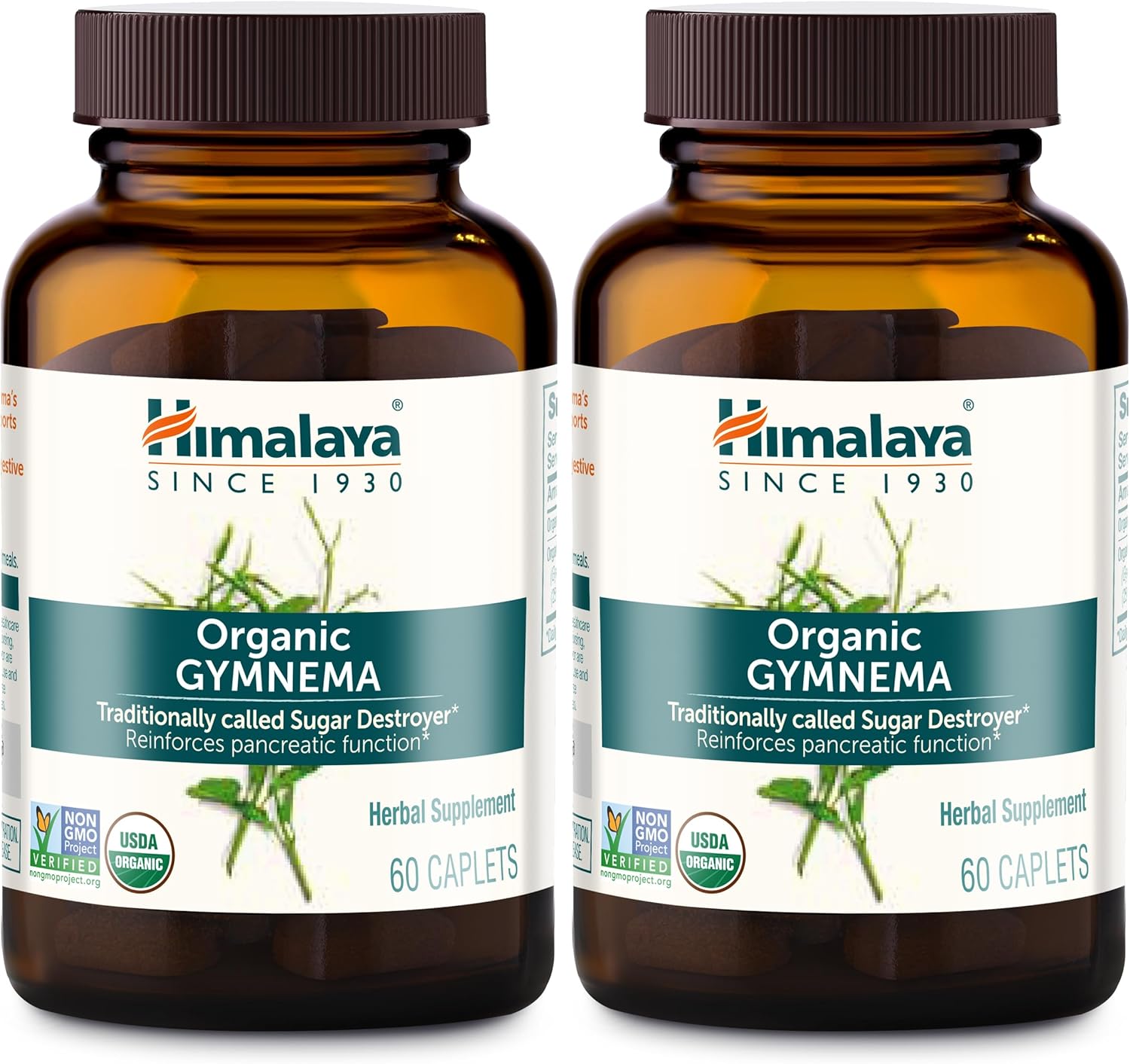 Himalaya Organic Gymnema Sylvestre Herbal Supplement USDA Certified Organic, Non-GMO, 700 mg, 60 Plant-Based Caplets, 2 Pack