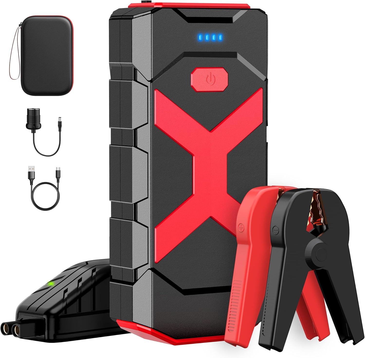 POWKEY Jump Starter Power Bank, 2000 A Car Jump Starter 12 V for Jump Starter for 8.0 L Petrol/6.0 L Diesel with LED Torch/USB, Jumper, Car Battery Booster for SUV Motorcycle Lawn Mower (Red)