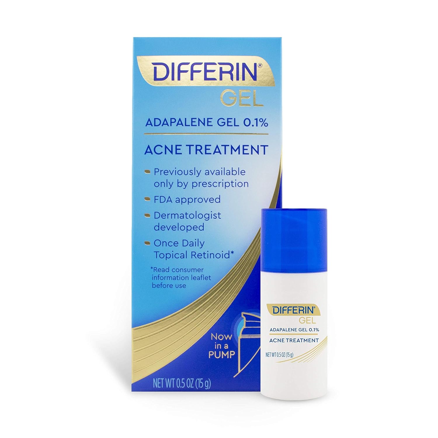 Differin Acne Retinoid Treatment Gel, 0.1% Adapalene, 15g Pump