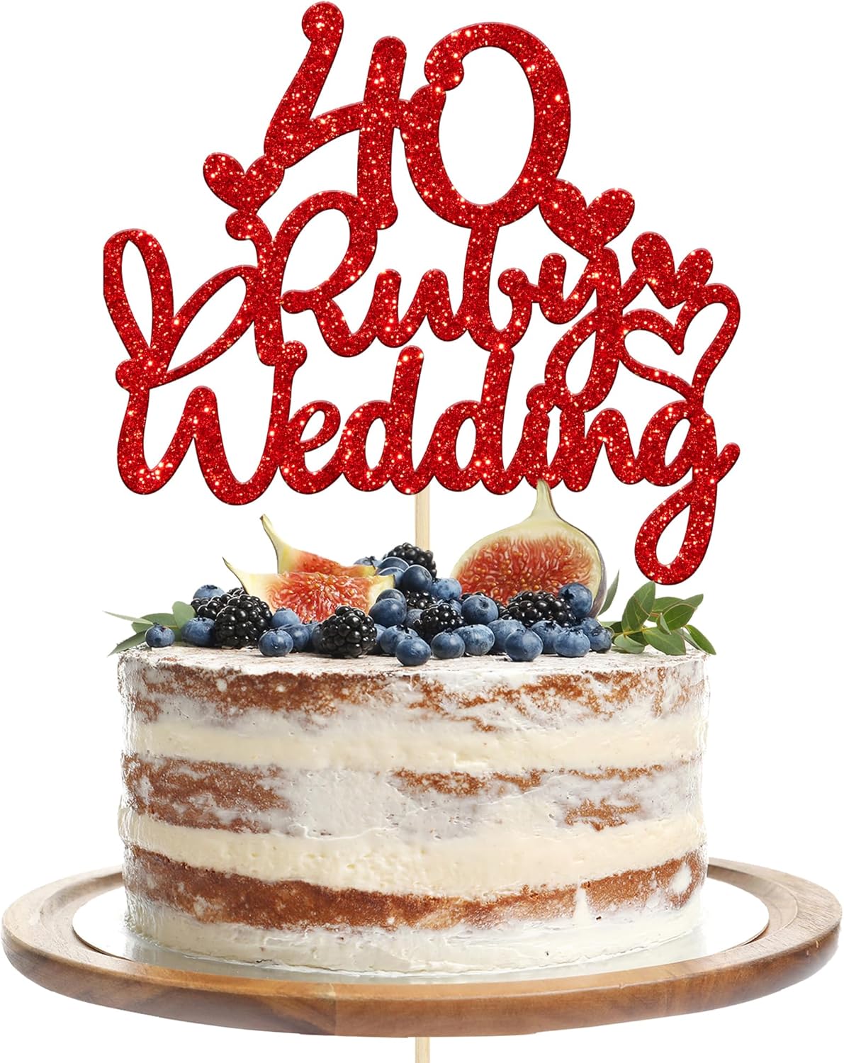 Gyufise 1Pcs 40 Ruby Wedding Cake Topper Glitter Red 40 Ruby Years Cake Pick Decoration for Happy 40th Anniversary Wedding Party Cake Decorations Supplies