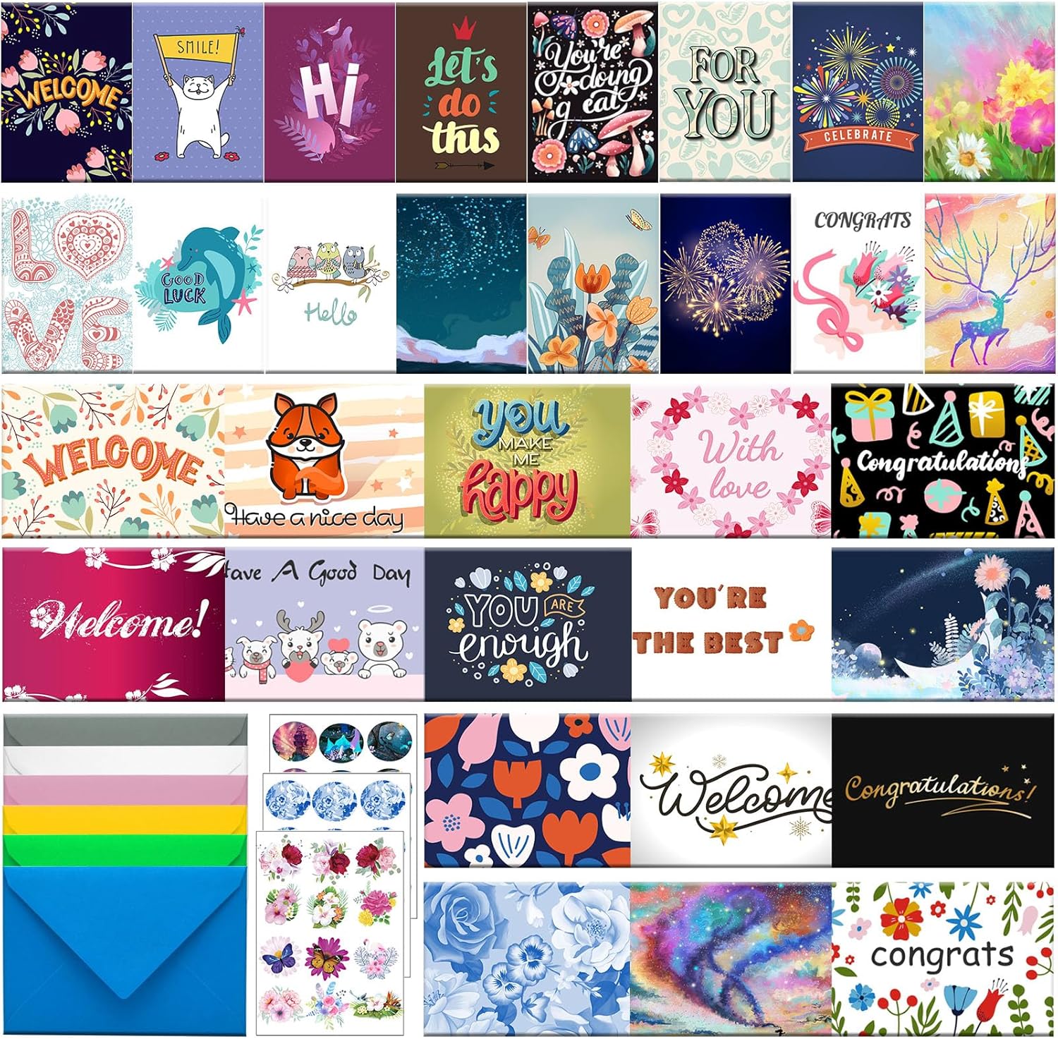 32 All Occasion Cards Greeting Cards Assortment Box With Envelopes and Stickers, 5 X 7 Inch Assorted Greeting Cards With Greeting Inside.