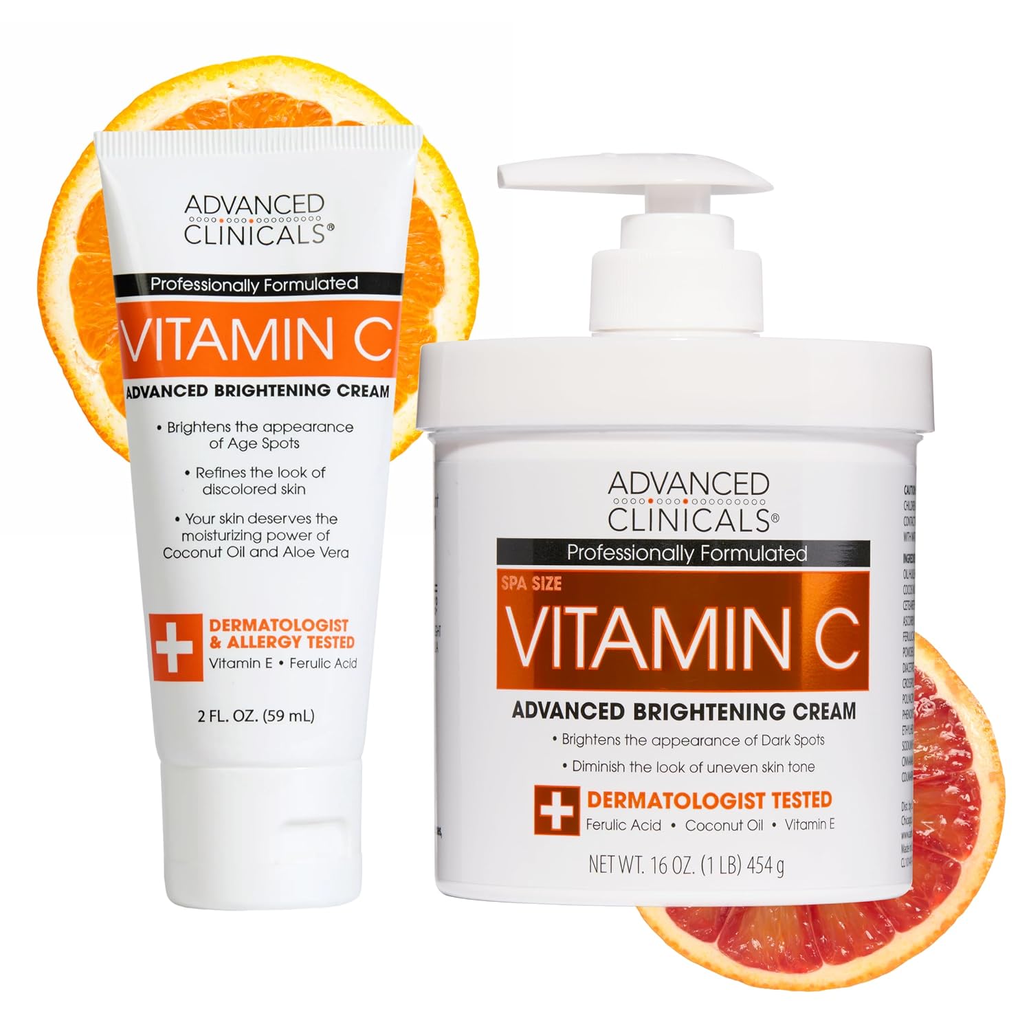 Advanced Clinicals Vitamin C Cream Visibly Brightening Body Lotion | Vitamin C Moisturizer Skin Care Body Cream For Women & Men Visibly Improves Look Of Dark Spots & Uneven Skin Tone, W/Travel Size