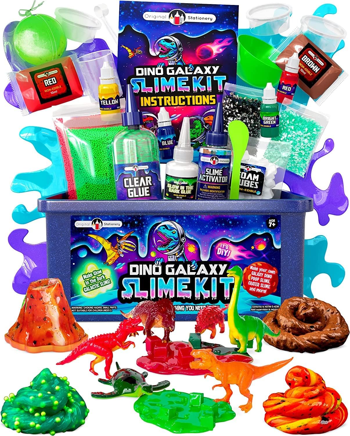 Original Stationery Dinosaur Galaxy Slime Kit for Boys - Multicolor Glow-in-The-Dark & Glitter Slime for Kids - DIY Craft & Birthday Gift