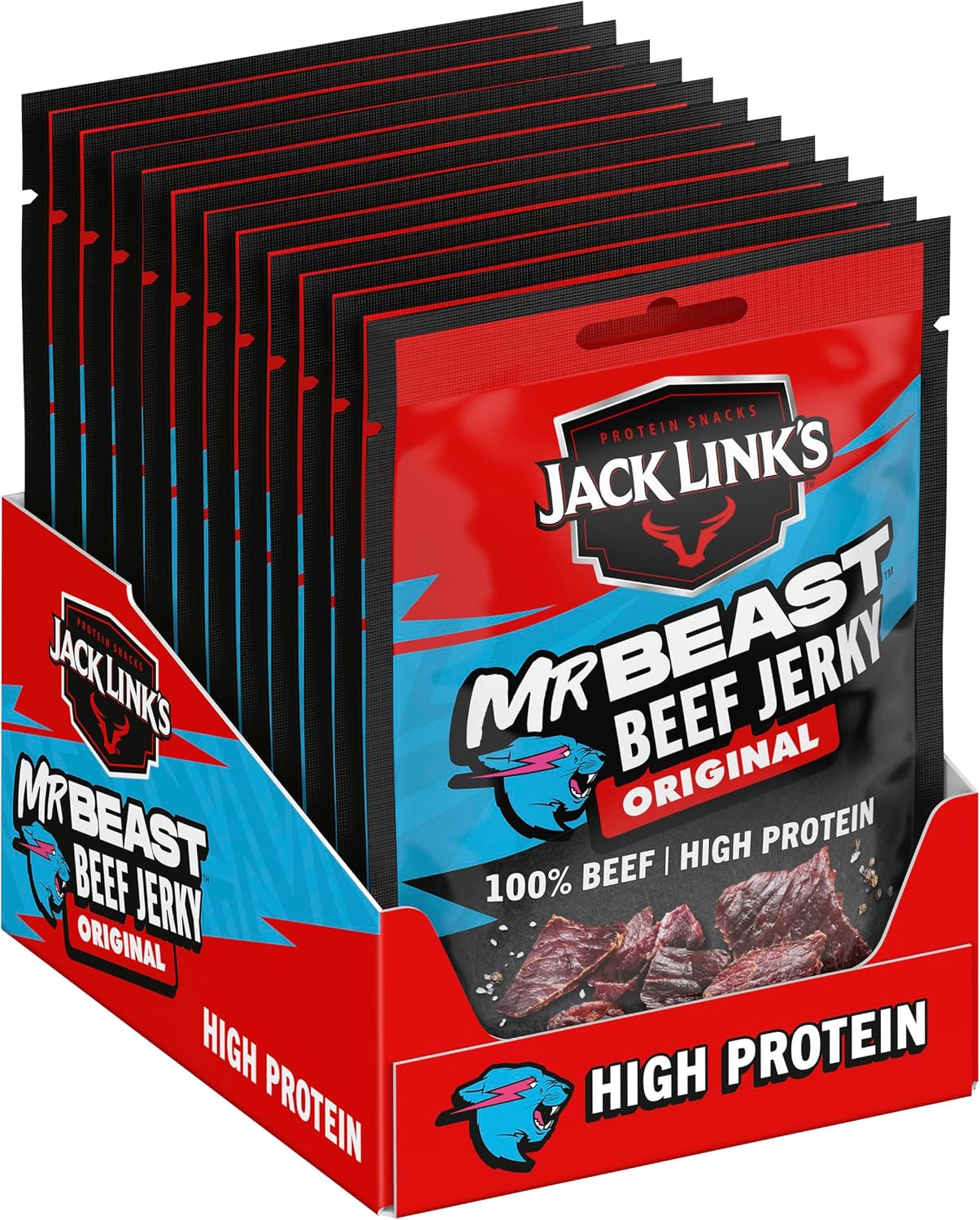 Jack Link’s Beef Jerky Original - 12-Pack (12 x 25 g) - Dried Meat Protein Snacks - High-Protein Snack for Gym, Fitness, Outdoor - American Food for People - Jerky Chips Made from Beef