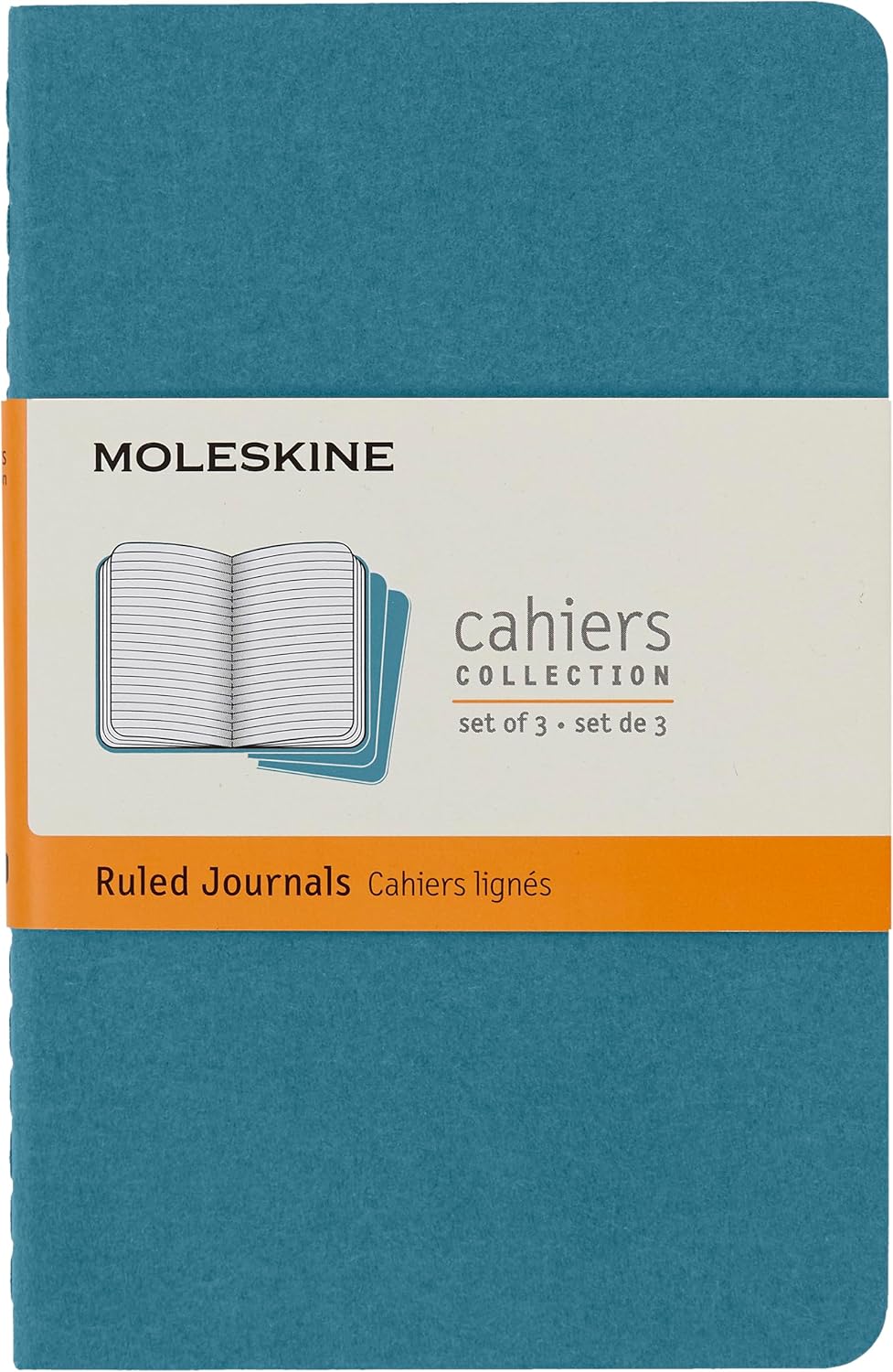 Moleskine Cahier Journal, Set 3 Notebooks with Ruled Pages, Cardboard Cover with Visible Cotton Stiching, Colour Brisk Blue, Pocket 9 x 14 cm, 64 Pages
