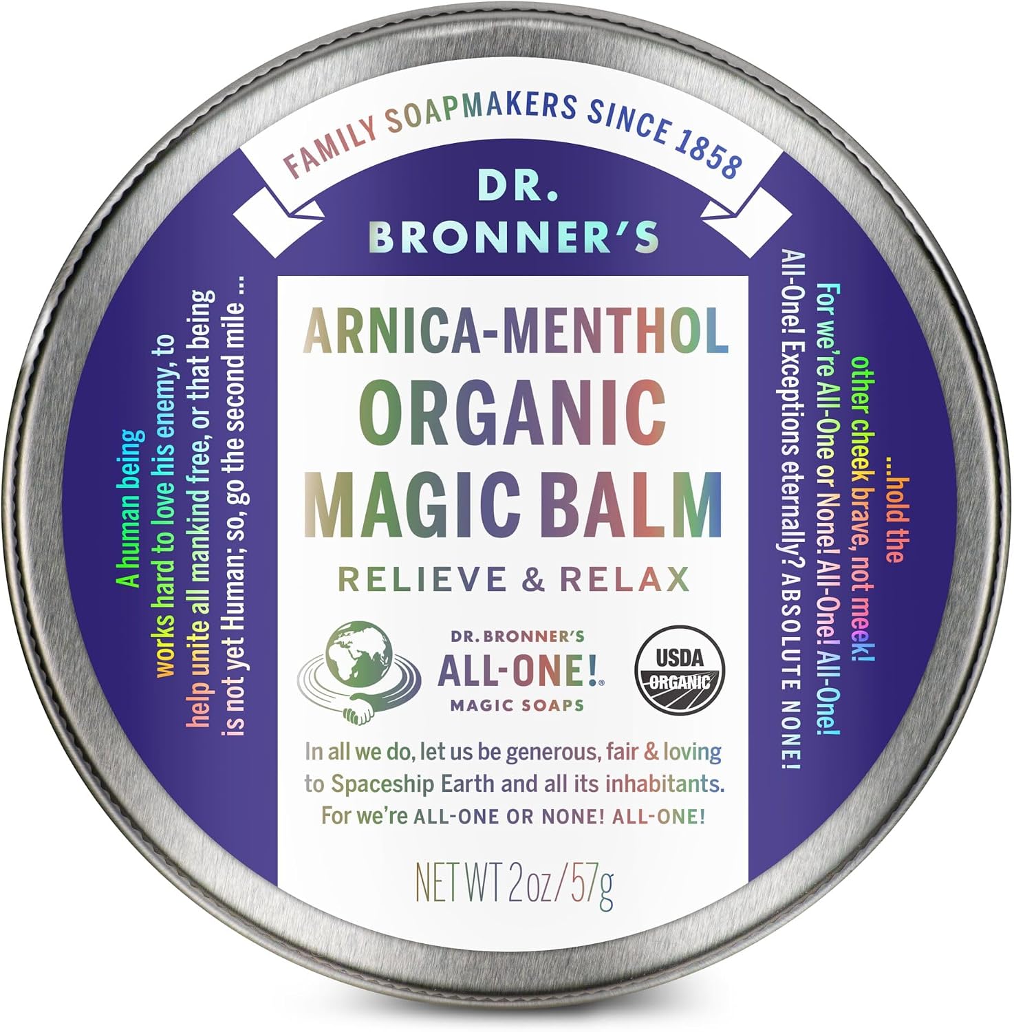 Dr. Bronner's - Organic Magic Balm (Arnica-Menthol, 2 Ounce) - Made with Organic Beeswax and Organic Hemp Oil, Relieves and Relaxes Sore Muscles and Achy Joints, Moisturizes and Soothes Dry Skin