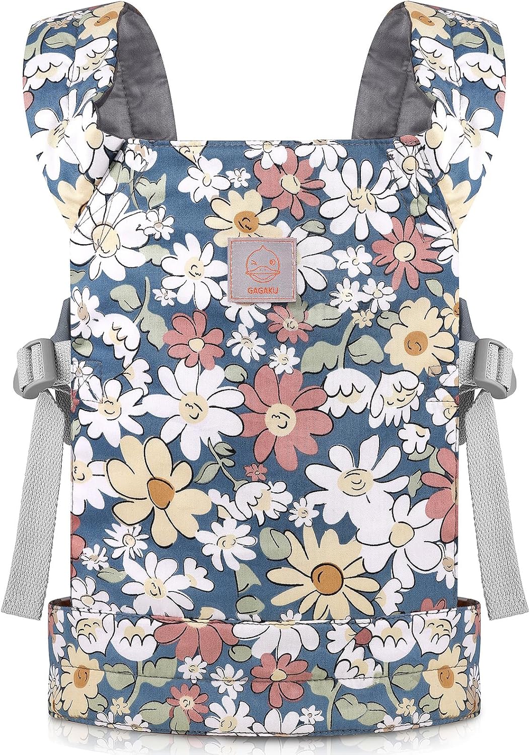 GAGAKU Baby Doll Carrier Kids Toy Baby Carrier Dolls Toy Baby Doll Sling Reborn Baby Doll Carrier with Adjustable Straps for Stuffed Animal Doll Accessories - Gray - Smiling Daisies