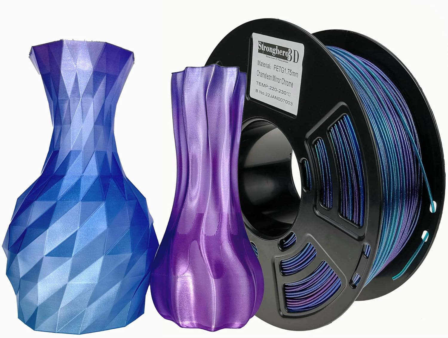 Stronghero3D PETG 3D Printer Filament 1.75mm,Multicolor,Chrome Chameleon,1kg(2.2lbs) Accuracy +/-0.05mm for ender3 Cr10 Sovol