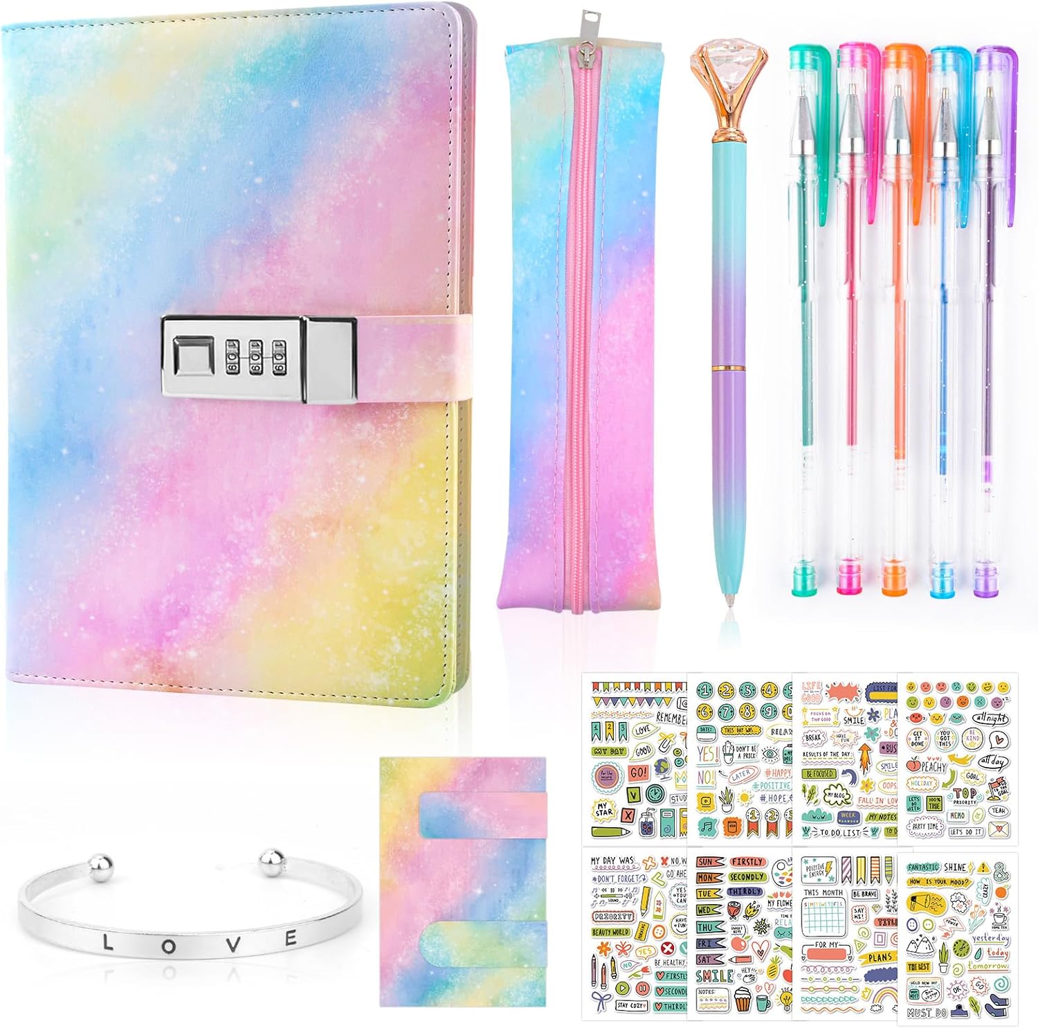 Gifts for Girls 6 7 8 9 10 11 12 13 Years Old, Lockable Secret Diary for Girls Journal Notebook Girls Diary with Lock Back to School Stationery Set Stickers Pencil Case Gifts for Girls Teenage 7-16
