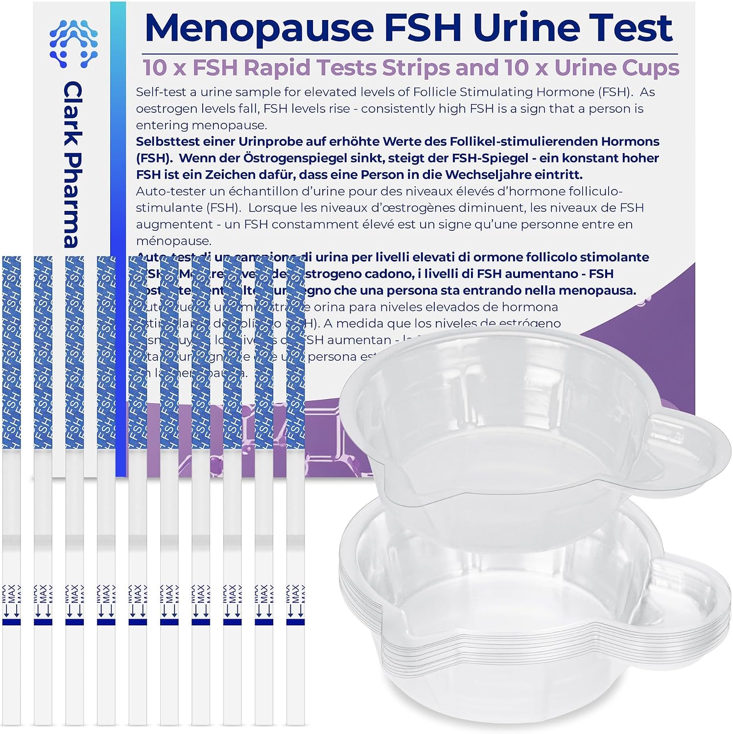10 Pack Menopause Test Kit | 10 Test Strips & 10 Urine Cups | Women Follicle Stimulating Hormone Detection | Self Test for Early Menopause Perimenopause | Fertility Test