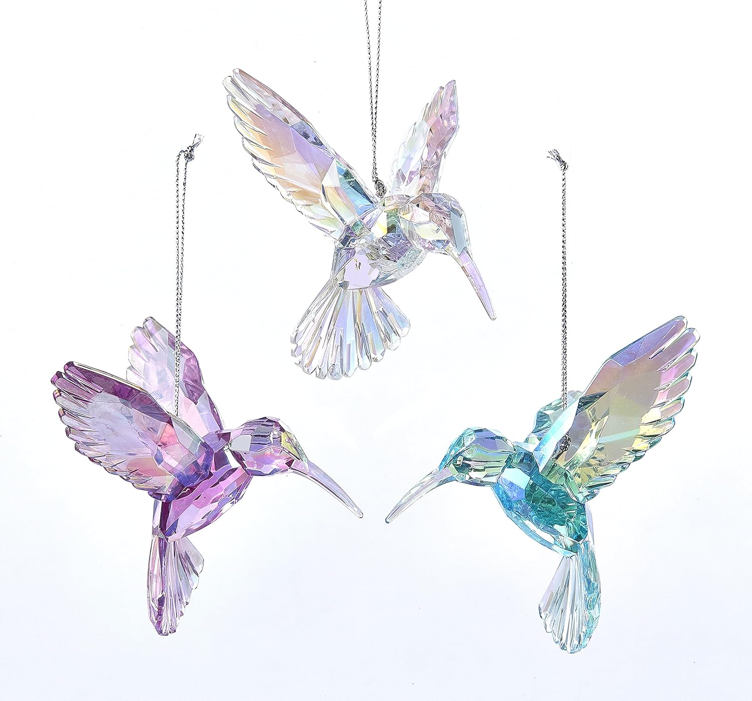 Kurt Adler T2031 3 Assorted Acrylic Iridescent Purple, Blue and Clear Hummingbird Christmas Ornaments