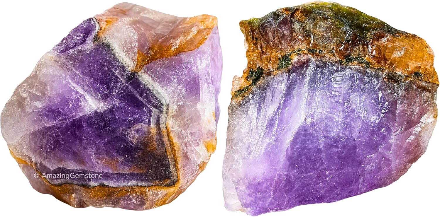 Amethyst Chevron Crystals and Healing Stones, 2 Piece Raw | Certified Healing Crystal Rough Rocks For Tumbling and DIY Projects Gifts - Positive Energy, Chakra Healing, Meditation